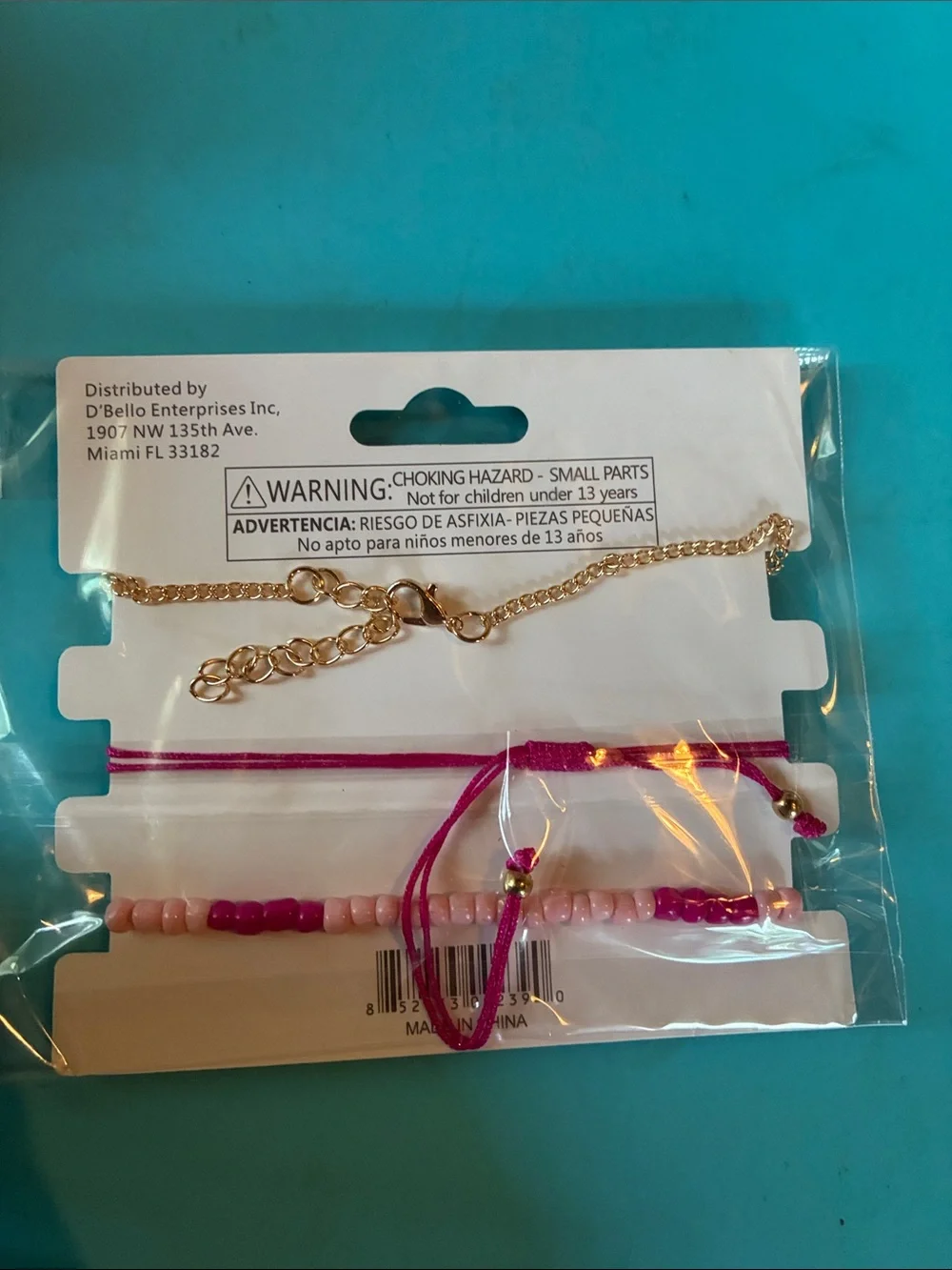 Kids Pink Heart & Bead Bracelet Set